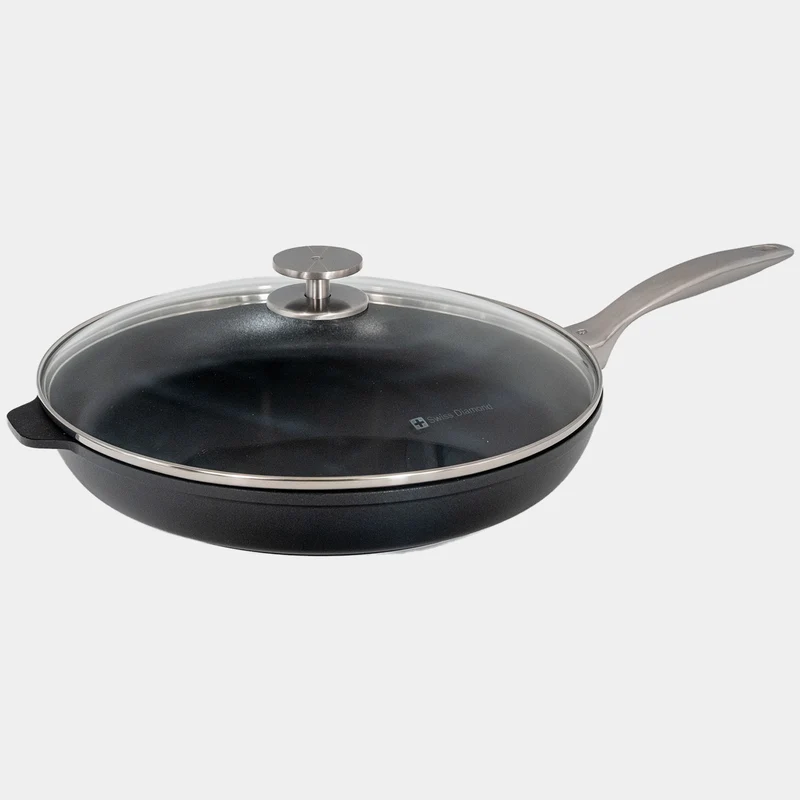 CHD Dual Ceramic Layer, Diamond Reinforced Nonstick 12.5" Fry Pan with Glass Lid | Made in Switzerland