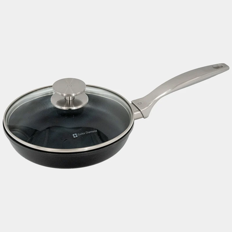 CHD Dual Ceramic Layer, Diamond Reinforced Nonstick 10.25" Nonstick Fry Pan with Glass Lid | Made in Switzerland