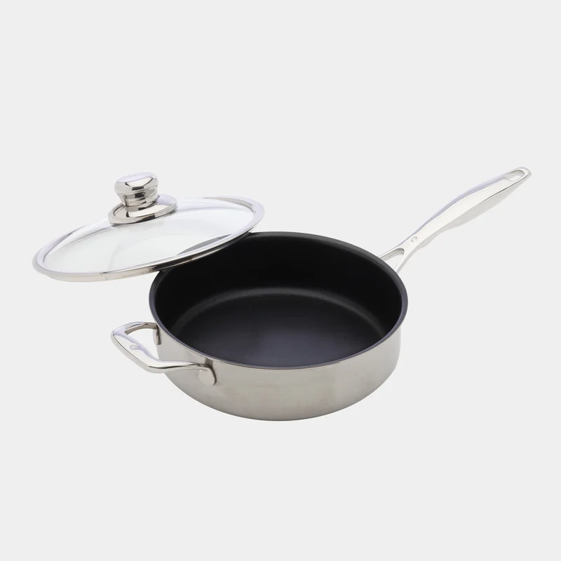 Nonstick Clad 3.1 qt Saute Pan with Glass Lid - Induction | Made in Switzerland