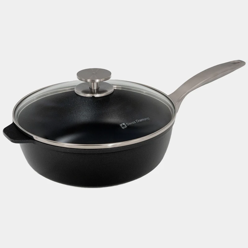 CHD Dual Ceramic Layer, Diamond Reinforced Nonstick Saute Pan with Glass Lid | Made in Switzerland