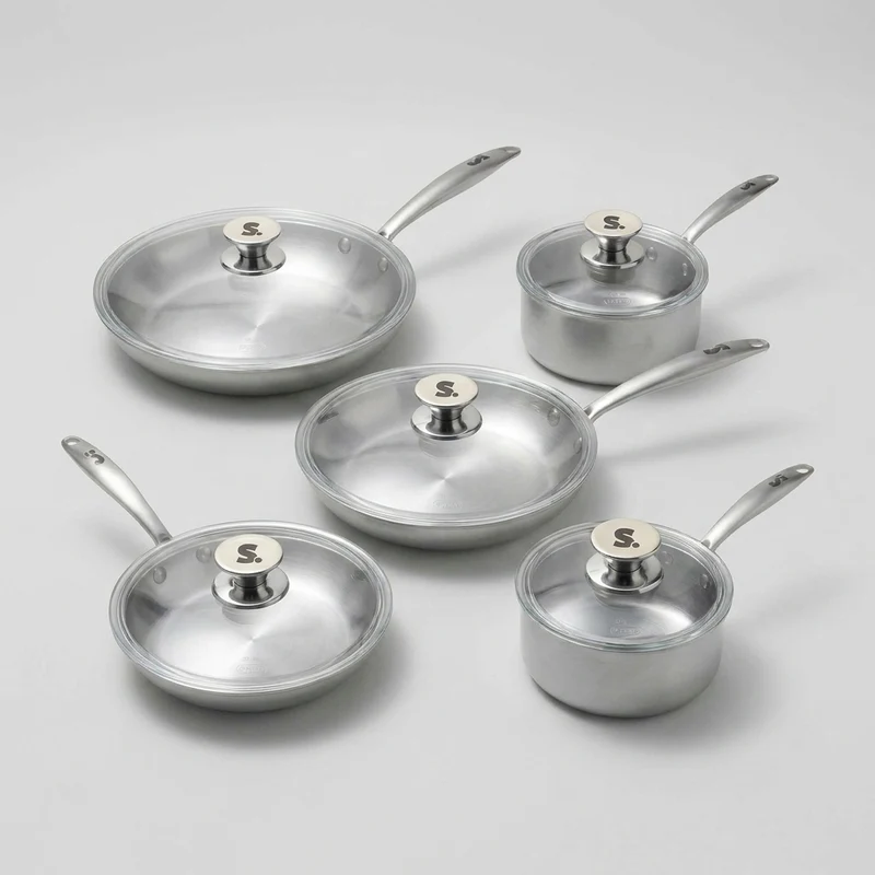 La Batterie de Cuisine Inox Compacte - 5 Pièces + Couvercles