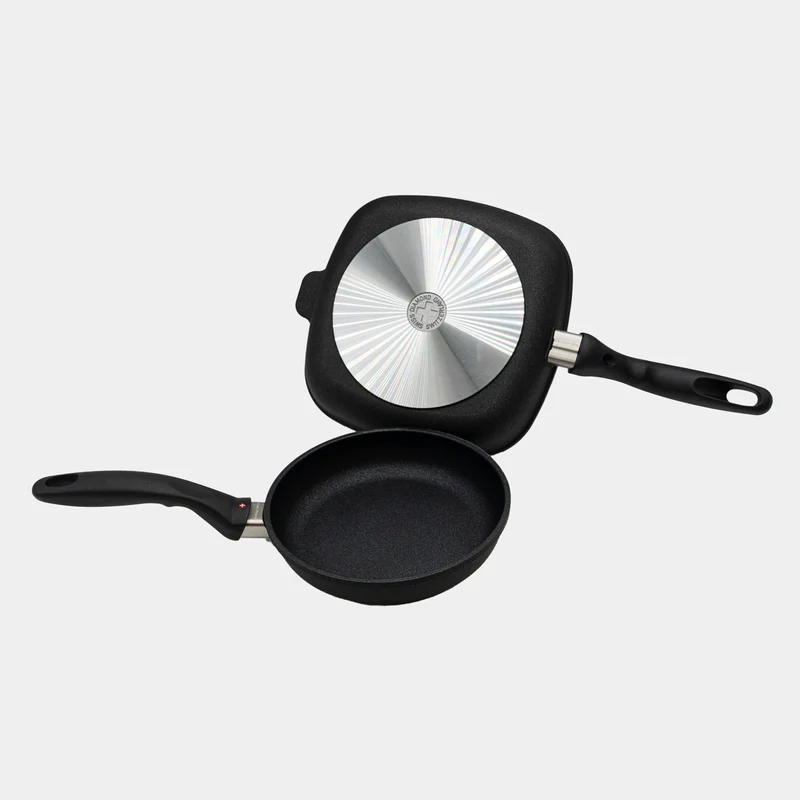 XD Nonstick 8" Fry Pan and 9.5"x 9.5" Grill Pan Set | Made in Switzerland