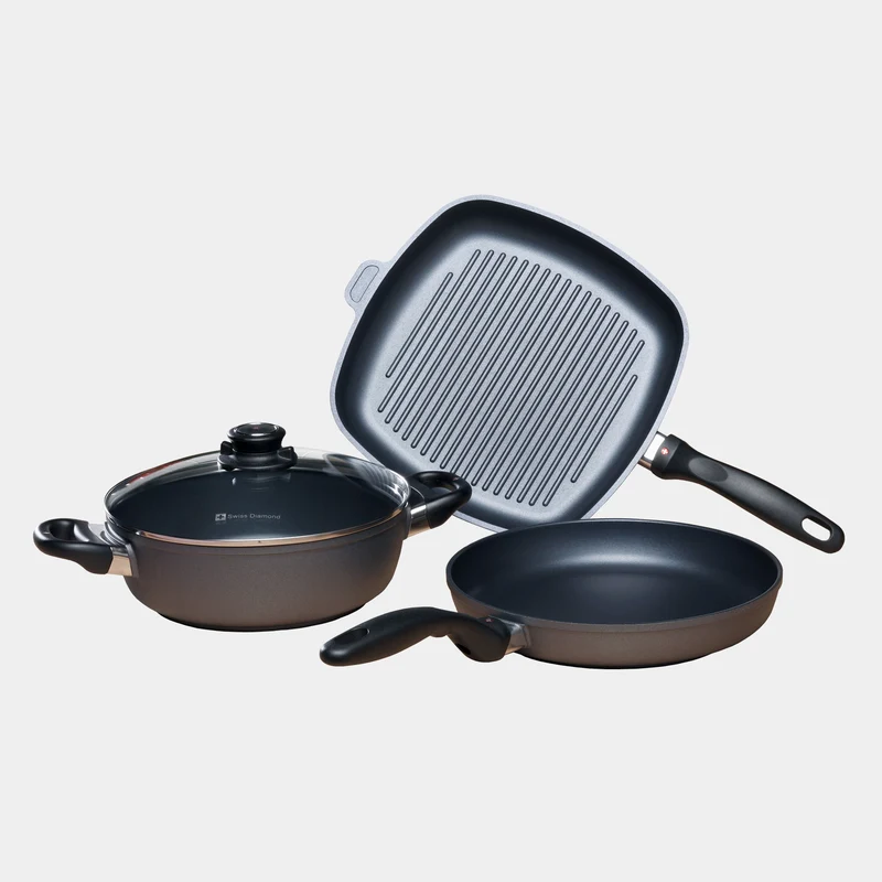 HD Nonstick 4-Piece Set - Fry Pan, Casserole & Grill Pan | Made in Switzerland