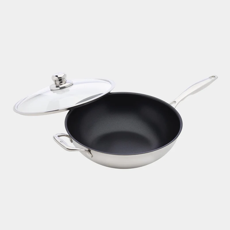 Antihaftbeschichteter 12,5"-Wok mit Glasdeckel - Induktion