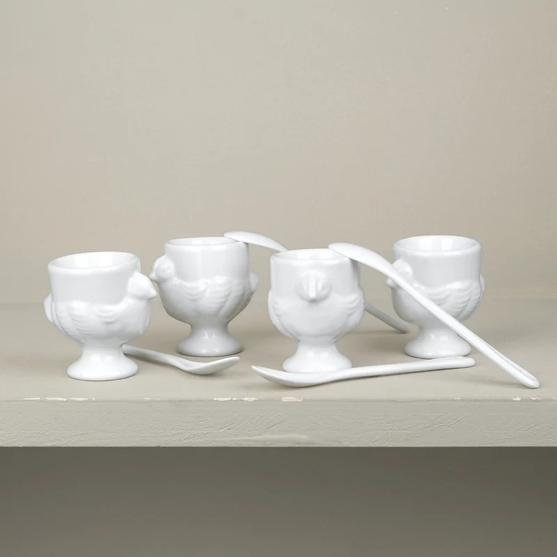 Set de 4 coquetiers et petite cuillère en porcelaine
