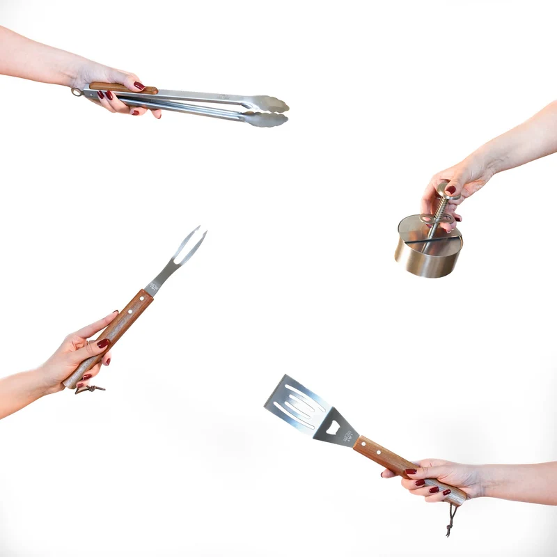 Set BBQ Burger Utensili e Pressa Inox ChefBBQ