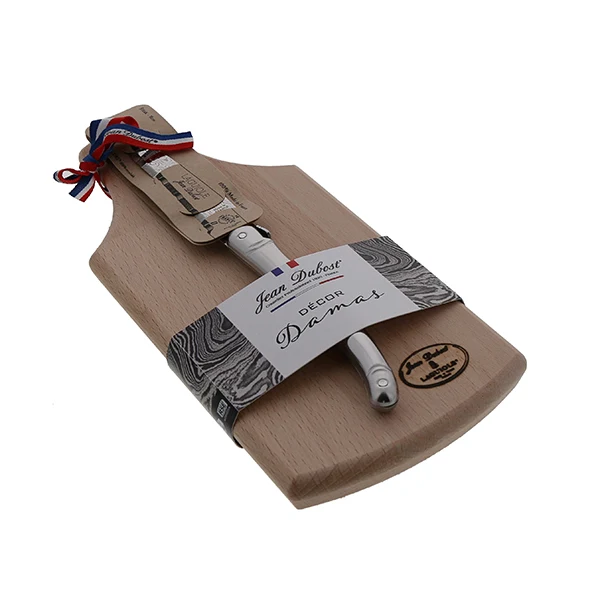 Planche apéritive en hêtre 26 × 11 cm et couteau Laguiole tout inox Damas Jean Dubost