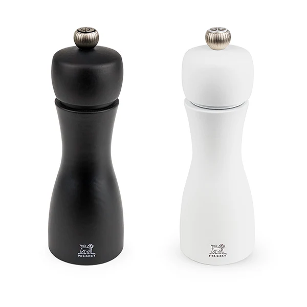 Duo moulins à sel et poivre manuels Tahiti en bois noir et blanc 15 cm Peugeot