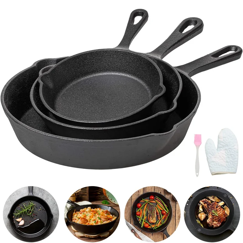 Set de 3 Poêles en Fonte - 16/20/26 cm