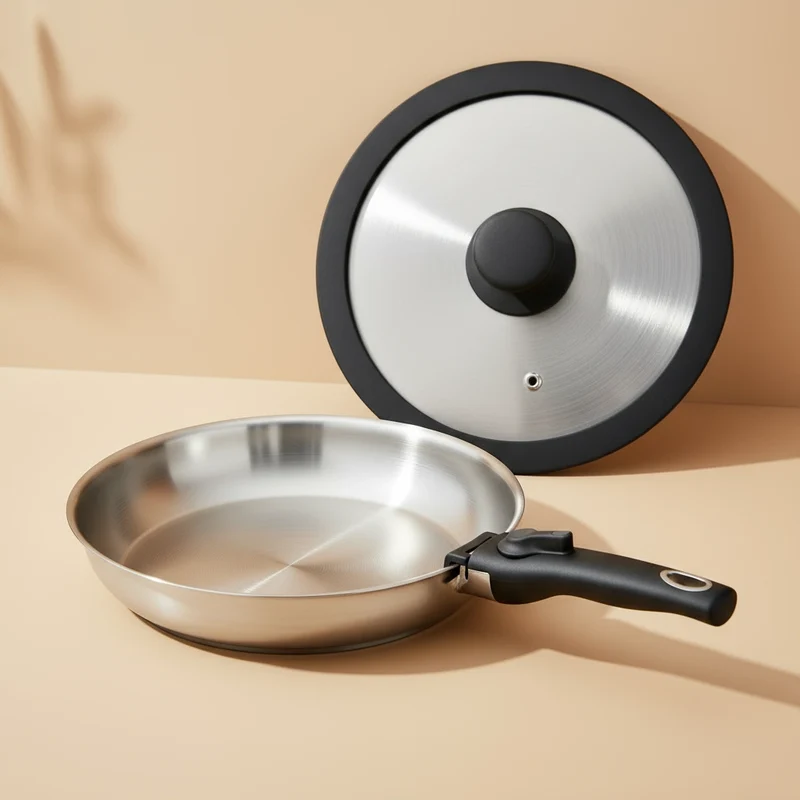 Poêle en Inox manche amovible avec couvercle