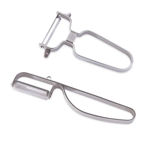 Lot 2 éplucheurs inox lame droite et dentelée Mathon