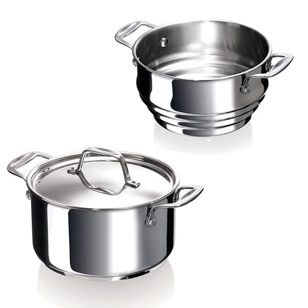 Lot faitout inox Chef 16 cm avec couvercle et multi passoire vapeur Beka