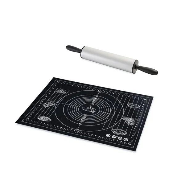 Lot tapis de pâtisserie multi-diamètres et rouleau anti-adhérent 45 cm Mathon