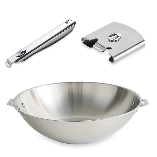 Lot wok tout inox Clips’Inox 30 cm avec manche et anse amovibles Mathon