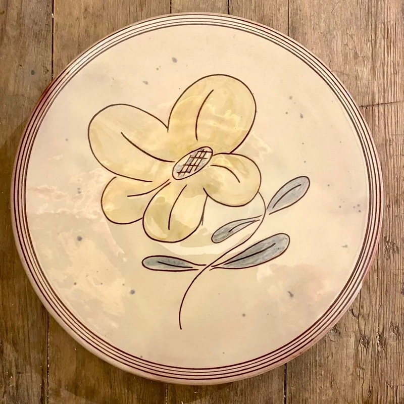 Assiette tourne-omelette décor anémone