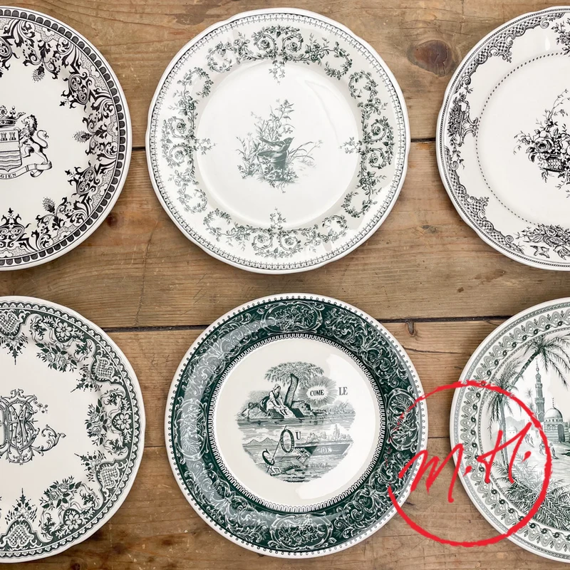 6 assiettes plates dépareillées vertes - Gien