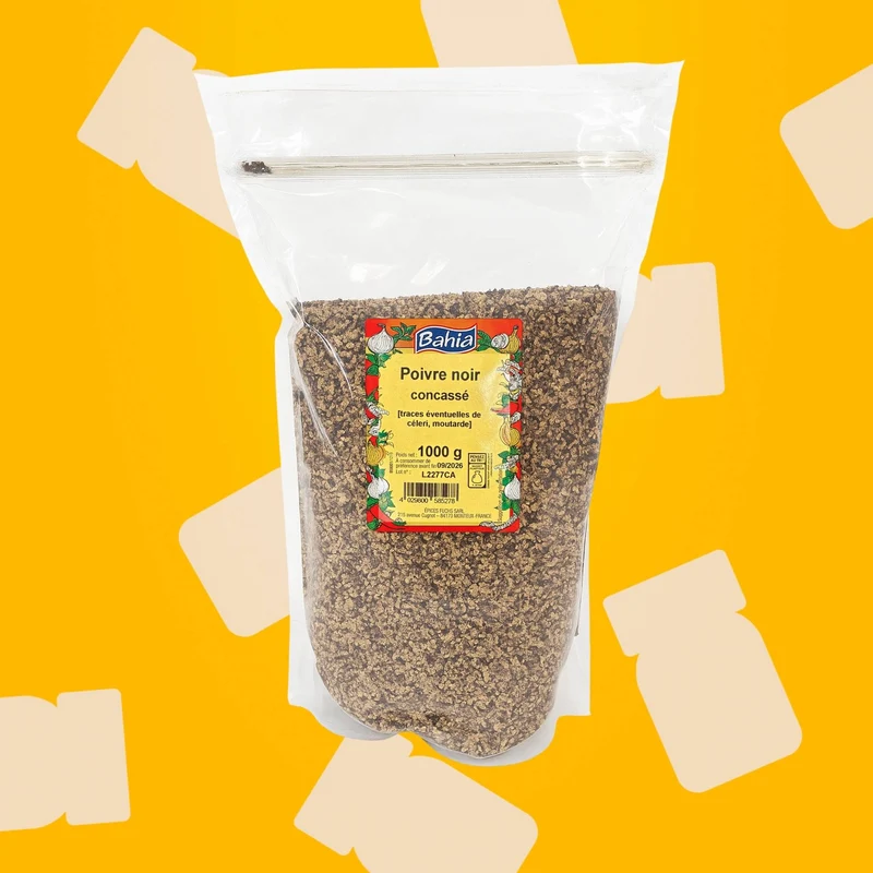 ANTI GASPI - Poivre noir concassé Bahia 1 kg - format professionnel économique pour restauration