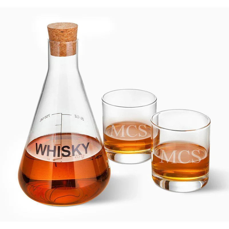 Whiskey Decanter in Wood Crate with two Glasses - Personalized