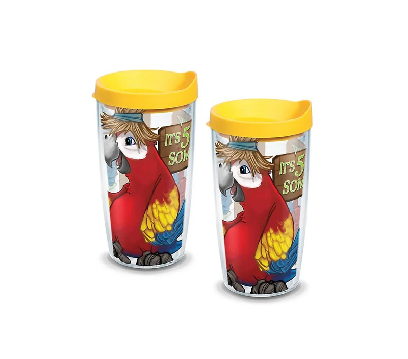 "It's 5 O'Clock Somewhere" Parrot 16 oz. Tervis Tumbler with Lid - (Set of 2)