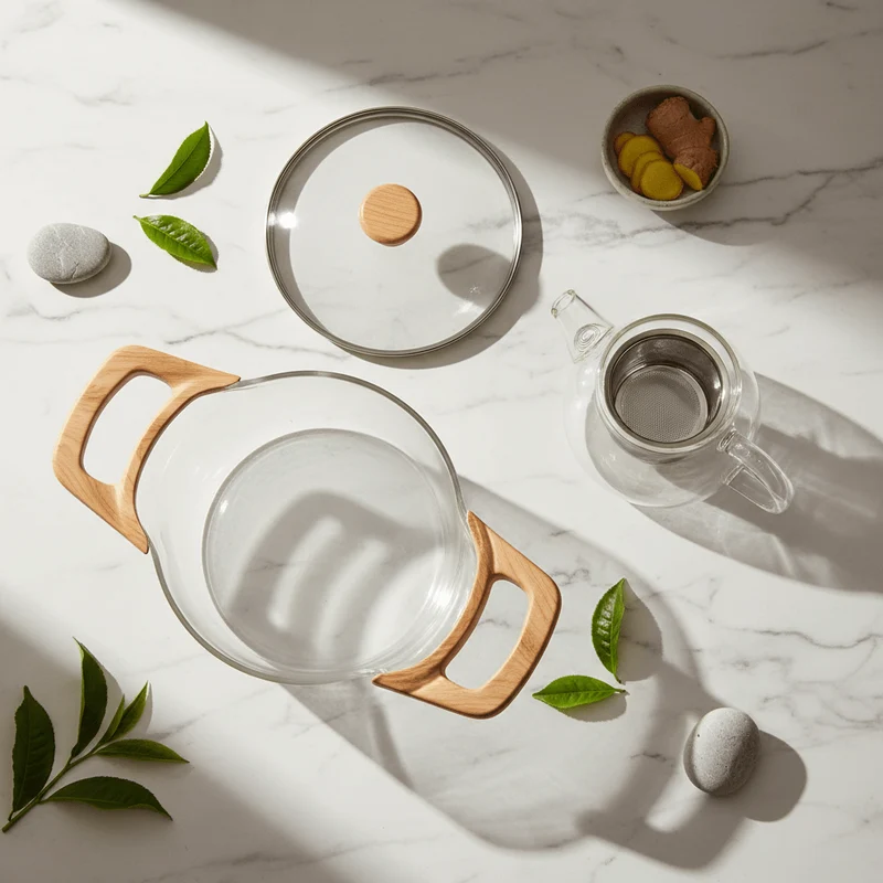 Kit Cuisson & Service Sain | Marmite Verre Borosilicate + Couvercle + Théière Verre