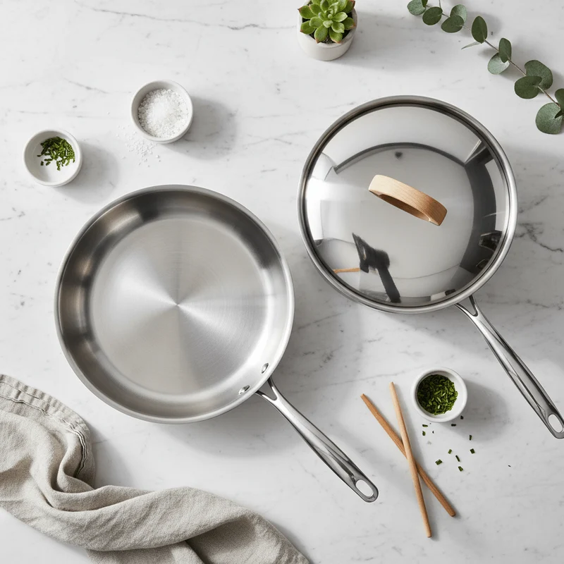 Kit Cuisine Complète Inox | Poêle Professionnelle 7 Plis + Marmite Couvercle Bois