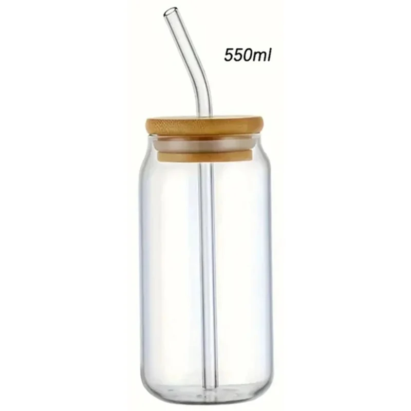Verre en Verre Couvercle Bambou & Paille 350ml/550ml - Éco-Friendly Sans Plastique