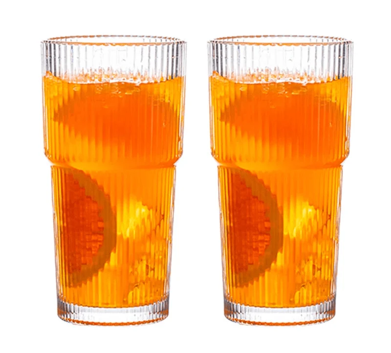 Tasse Verre Rayé 600ml - Grand Mug Smoothie avec/sans Couvercle