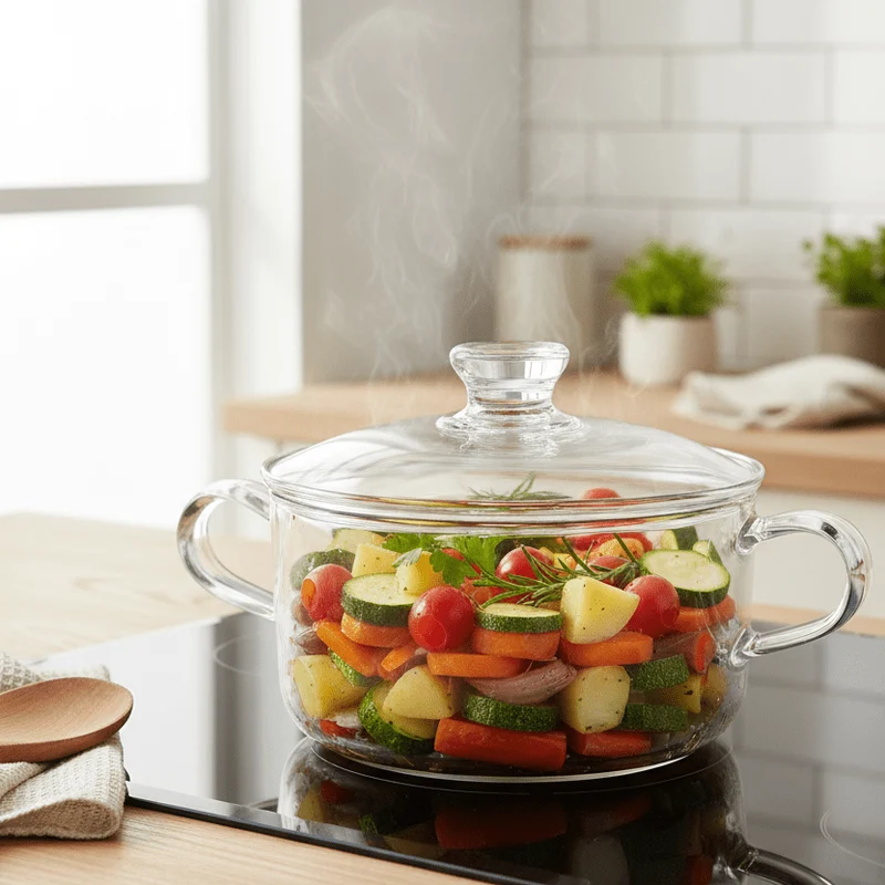 Marmite Verre Borosilicate Double Poignées - Cuisson Saine Sans Toxines