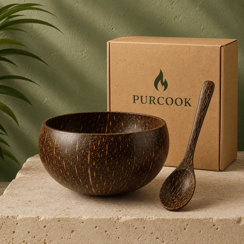 Ensemble Bol Noix Coco & Cuillères Bois - Set Écologique