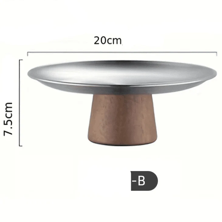 Plateau Présentation Inox Base Bois | Gâteaux Fruits