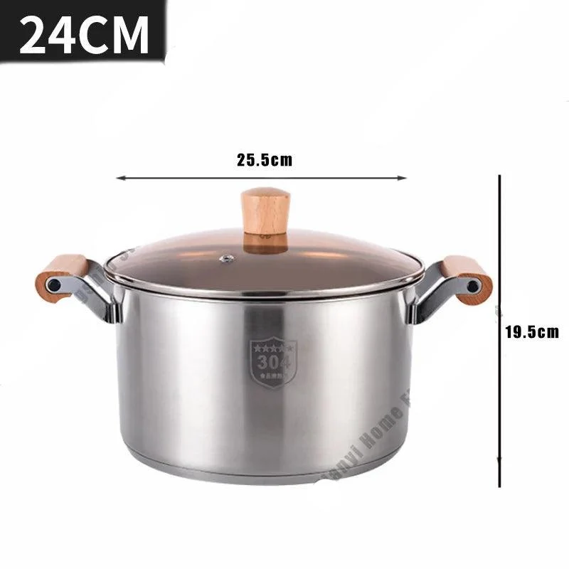 Marmite Inox avec Couvercle - Poignée Bois Tous Feux