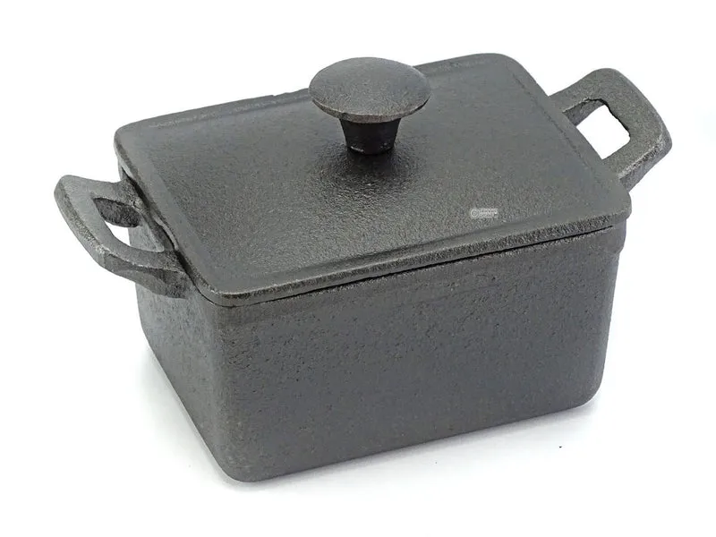 RONNEBY BRUK Gusseisen Mini Serviergeschirr mit Deckel RONDO 11x8 cm ECKIG schon eingebrannt