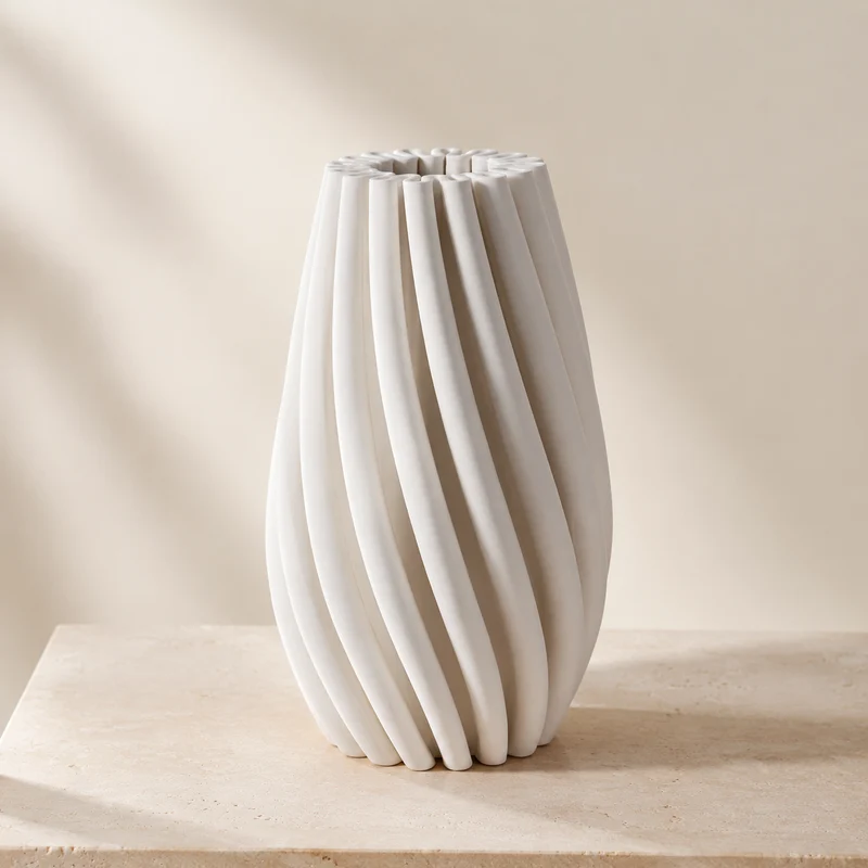 Fugurato Lia Seramik Vazo | Beyaz Ø13,5 × 26 cm