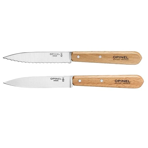 Lot de 2 couteaux office N°112 lames lisse et N°113 crantée 10 cm couleur naturel Opinel