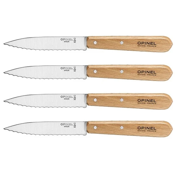 Lot de 4 couteaux office N°113 lames crantées inox 10 cm couleur naturel Opinel