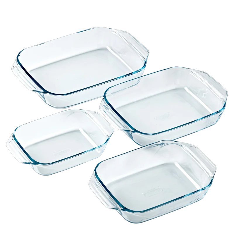 Lot de 4 plats à four rectangulaires en verre avec prise en main facile
