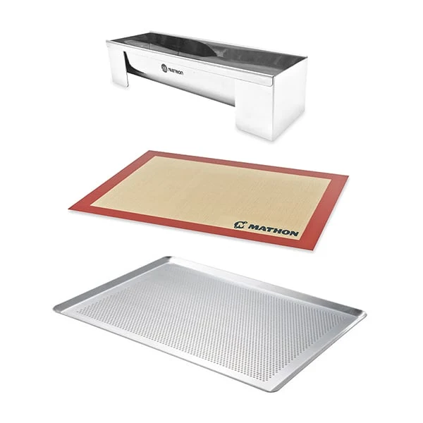 Lot gouttière à bûche démontable en inox avec plaque à pâtisserie et tapis de cuisson Mathon