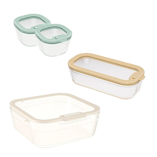 Set 4 boîtes en verre avec couvercles 240, 560 et 2900 ml compatibles micro-ondes Pebbly