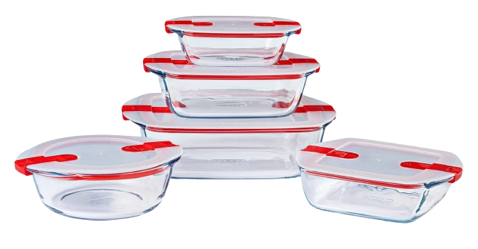 Cook&Heat - Lot de 5 boites de conservation en verre avec couvercle à valves vapeur