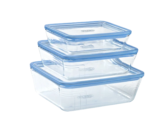 Zero Plastic - Set de 3 boites de conservation avec couvercle en verre rectangulaire