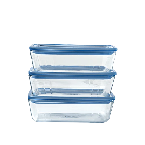 Zero Plastic - Lot de 3 Boites de conservation avec couvercle en verre rectangulaire