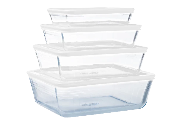 Cook&Freeze - Lot de 4 plats de conservation en verre rectangulaires avec couvercle