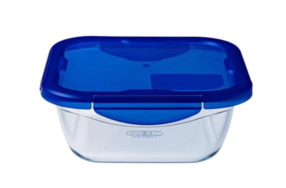 Cook & Go - Plat carré en verre avec couvercle étanche