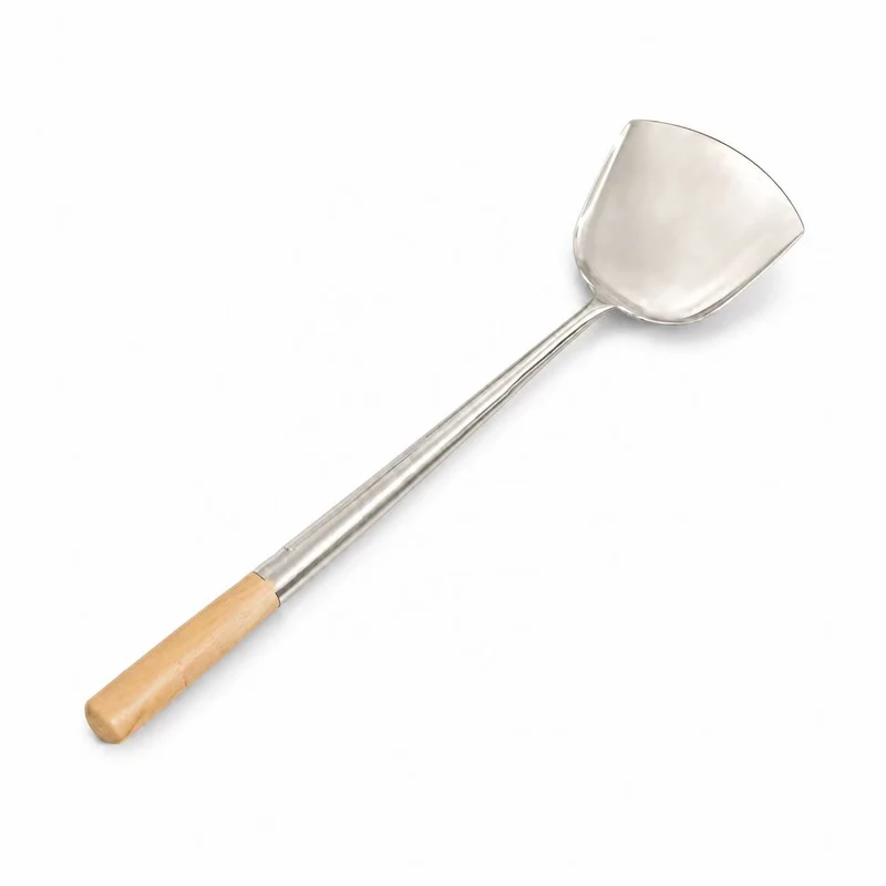 Sub-equip,ISWH-3W, #3 Stainless Steel Wok Shovel with Wooden Handle – 12cm/4.7” Width