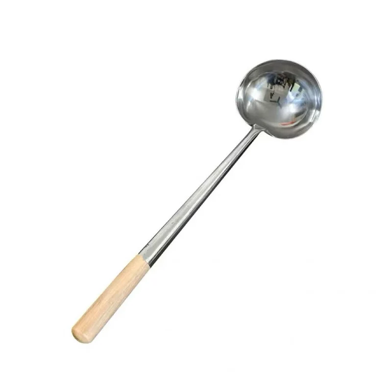 Sub-equip,LAD-1W, #1 Stainless Steel Wok Ladle with Wooden Handle –15cm/5.9" Dia,12 Liang