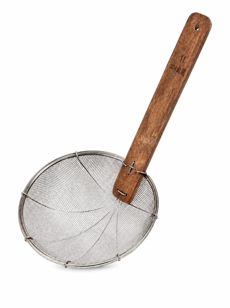 Sub-equip,FMS-28S, Fine Stainless Steel Mesh Skimmer with Wooden Handle,11"/28cm Dia