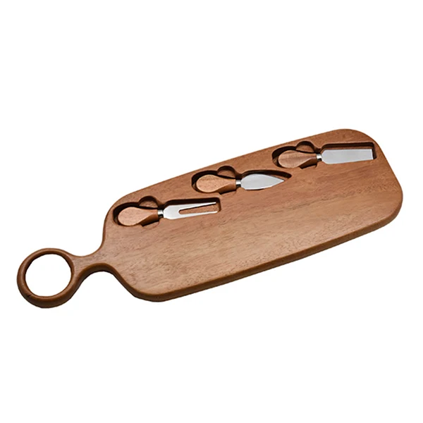 Planche à découper en bois d’acacia 49 × 16 cm Copa avec 3 couteaux à fromage Novastyl