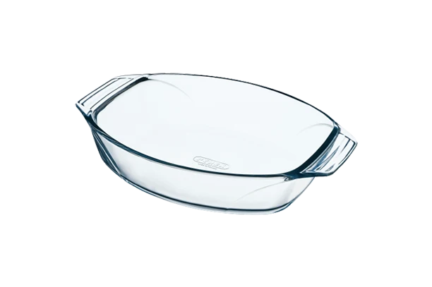 Plat à four ovale en verre avec larges poignées