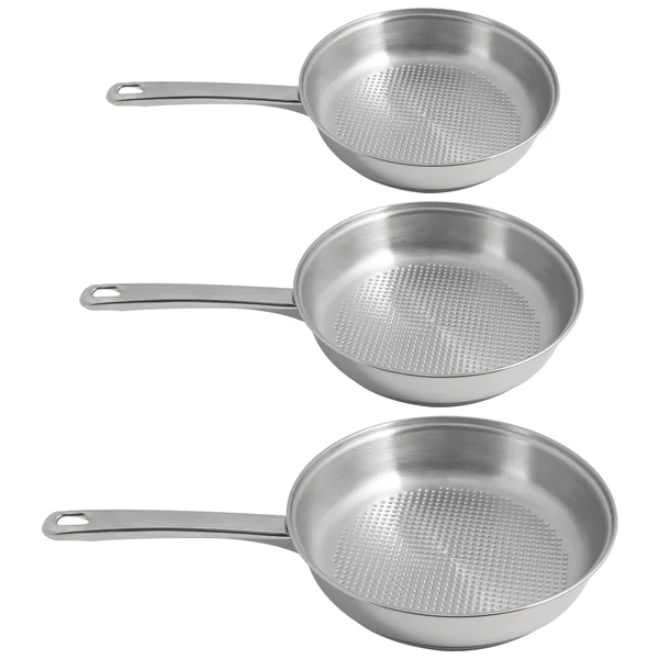 Lot 3 poêles tout inox avec fond grill 20, 24 et 28 cm Artame