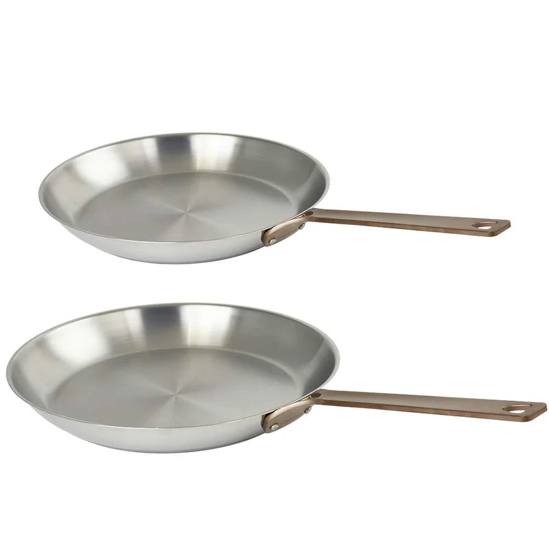 Lot de 2 Poêles Inox Brossé Poignée Cuivrée - CRISTEL